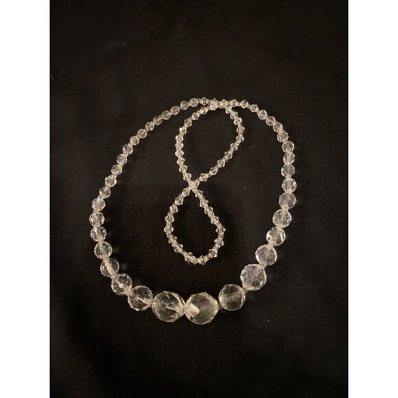 Antique Art Deco Graduated Faceted Cut Lead Crystal Rondelle Necklace 26" - Picture 10 of 12